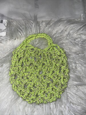 Maria La Rosa Mini Knit Crochet Metallic Green Silver Rope Bag