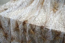 Gold Lace Fabric Radial Motif Embroidery With Sequins On Mesh Lace Fabric 1 Yard