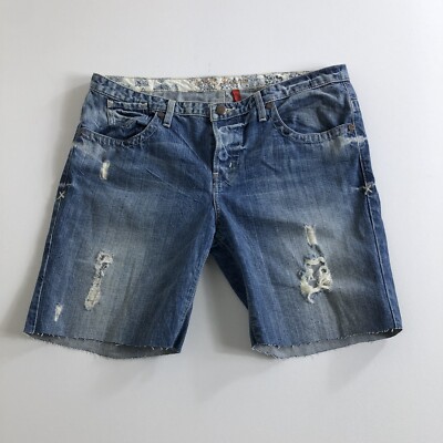 Guess Tomboy Denim Shorts Low Rise Blue Distress Size 31