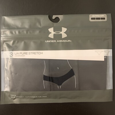 NEW Under Armour Women's UA Pure Stretch Thong 3-Pack Underwear Black XS 