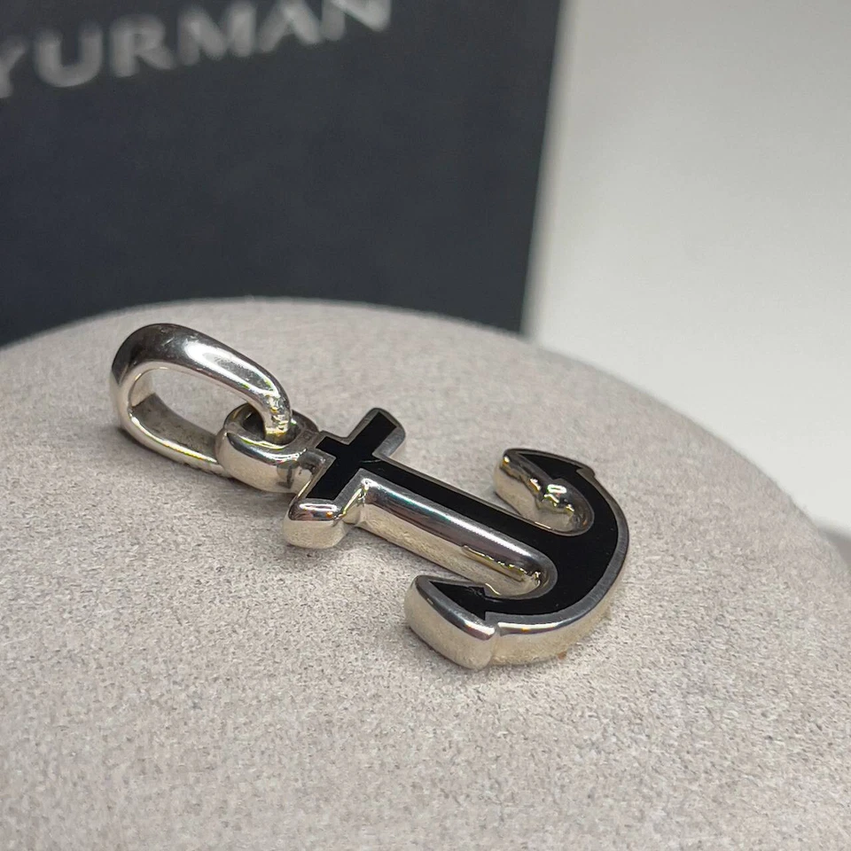 Подлинный морской якорный амулет DAVID YURMAN из чистого серебра и черного оникса - Изображение 4 из 4