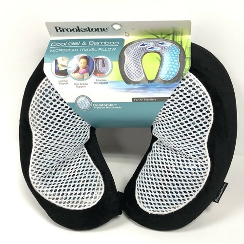 Brookstone Black Cool Gel & Bamboo Microbead Travel Neck Pillow New eBay