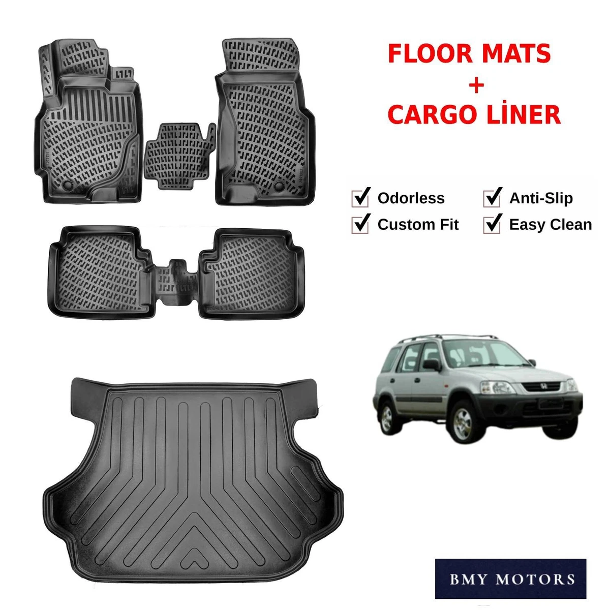 Floor Mats Cargo Trunk Liner Fits Honda CR-V 1995-2001 3D Molded Black  SET eBay