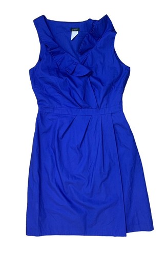 J. Crew Sleeveless Dress Women's Size 2 Faux Wrap Lined Ruffle Neck Cobalt Blue - Picture 16 of 17