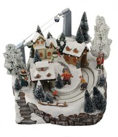 Weihnachtliche Winterszene Mit Fahrender Seilbahn, Beleuchtung Und Musik