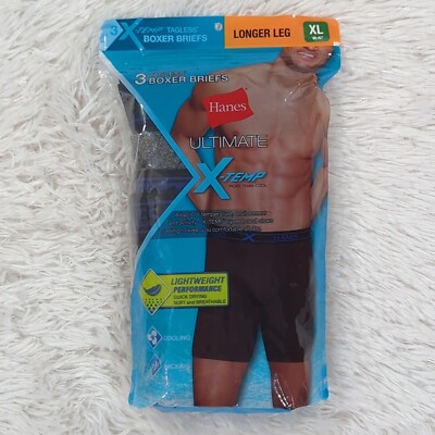 Men's Hanes 3-pack Ultimate X-Temp Longer Leg Boxer Briefs Grey