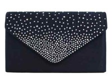 Ladies Satin diamante Clutch Bag Evening Bridal Wedding Fashion Prom Handbag uk