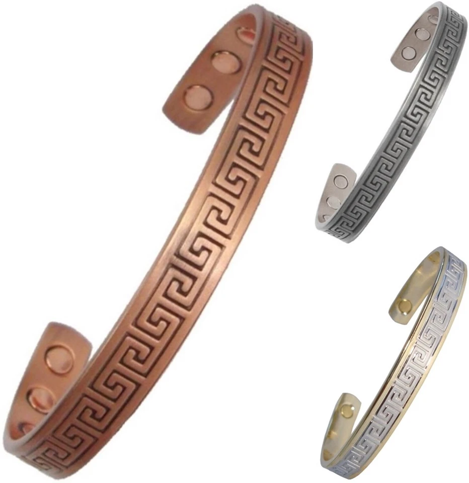 Mens or Womens Magnetic Therapy Bracelets Greek Design Bangles Copper Wristband