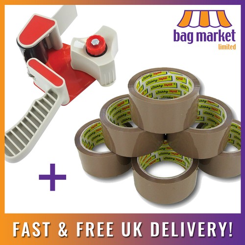 Tape Gun Dispenser + 6 Rolls Strong Stikky® Brown Parcel/Packing Tape 48mm x 66m eBay