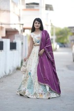 Unique Look Pure Cotton Lehenga Choli With Wine Dupatta For Aesthetic Wear