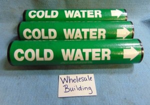 SETON PIPE MARKER VINYL SNAP AROUND C37-20, 1-1/2 - 2-3/8" COLD WATER (LOT OF 3)