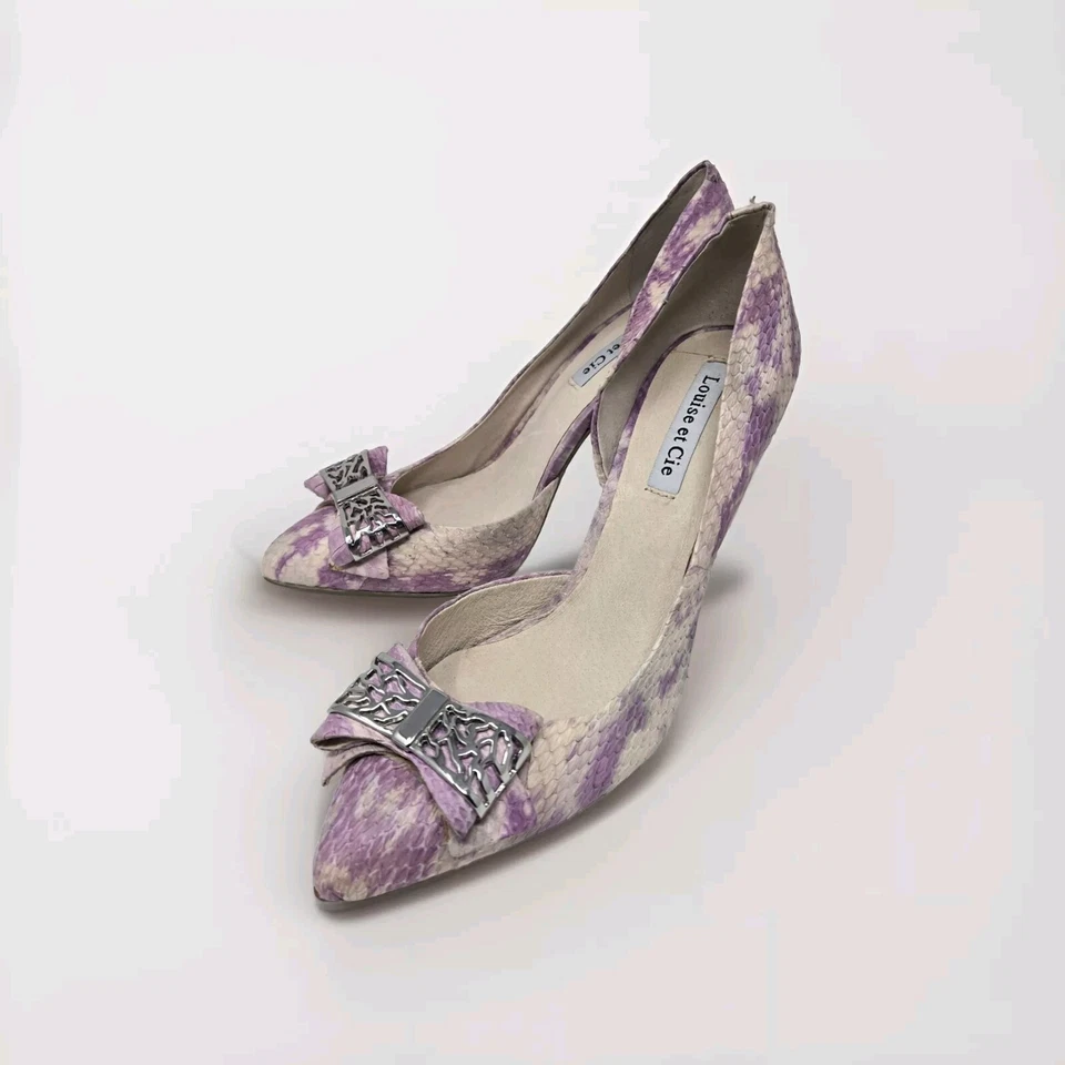 Zapatos de salón Louise et Cie para mujer Stiletto serpiente con lazo en relieve rosa blanco talla 8,5B Foto 2 de 4