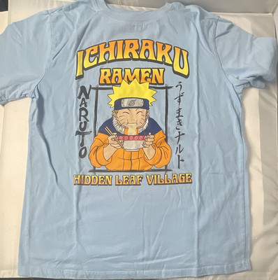 Naruto Ichiraku Ramen Hidden Leaf Village Blue Graphic T-Shirt XL Crew Neck