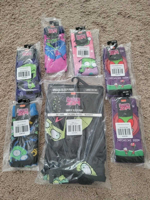 Lot of 7 Men's Invader Zim Items - Crew Socks And Pajama Pants (Brand New!)
