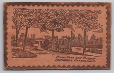 Ashtabula Ohio Point Park Harbor Waterfront Cannon Scene Leather Postcard