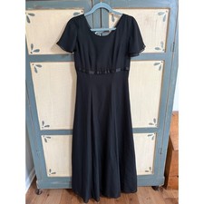 Black Empire Waist Flutter Sleeve Maxi Dress Formal Evening Gown Scoop Neck Goth
