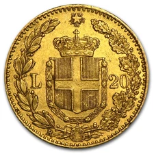 1861-1897 Italy Gold 20 Lire (Average Circulation)