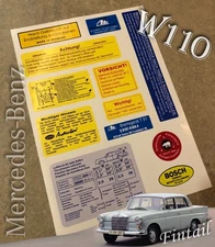 Decal Set Stickers For Mercedes W110 W111 Fintail Heckf  All Models Best Quality