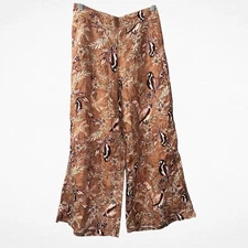 Tahari Linen Cropped Pants Bird Print Wide Leg High Waisted Women's Small