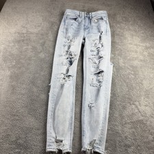 American Eagle Stretch Mom Jeans Womens 00 Regular Blue Light Wash Distressed