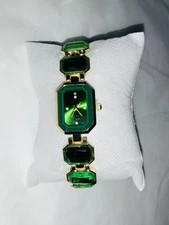 Worn Once BRIGHT GREEN & Gold Rectangular Bracelet WATCH Read Listing