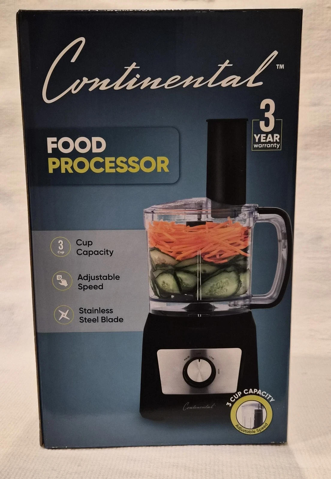 [NEW] Continental Food Processor, 3-Cup Capacity, Stainless Steel Blades