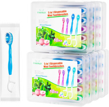 5-in-1 Mini Disposable Toothbrush with Pre-Pasted Fresh Bead, Waterless Travel T