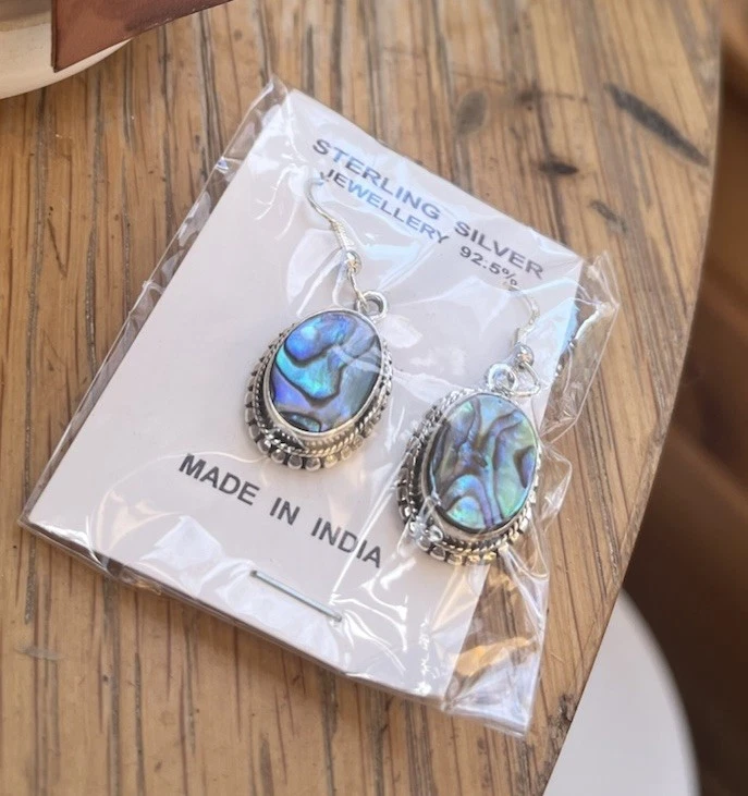 Sterling Silver Handmade Abalone Dangly Earrings - Image 3 of 4