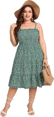 Plus Size Summer Dresses Women's Sleeveless Square Neck Smocked Flowy  Ruffle A L | eBay
