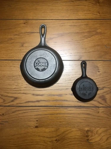 2 Lodge Cast Iron Pans 3SK 6.5” Skillet MS Mini 3.5” Pan Vintage Style Cookware