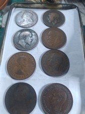 8x British Pennies Victorian to Elizabeth II 1896–1966 Mixed Dates Coin Lot