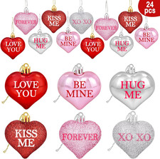 24Pcs Heart-Shaped Glitter Ornaments for Valentine's Day Home Decor
