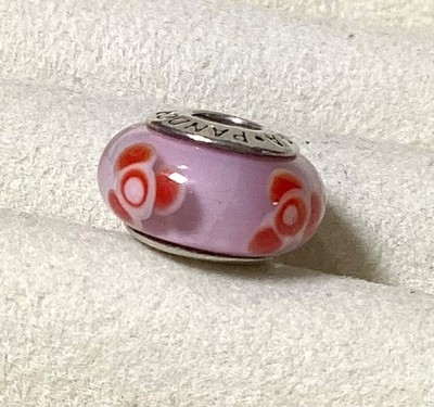 Pandora Retired Rosa Rot Floral Murano Glas Bead Charm S925 ALE Guter Zustand