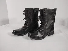 Steve Madden Boots Womens 6 M Troopa Lace Up Side Zip Combat Boot Black Leather