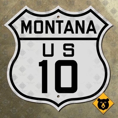 Montana US Route 10 highway shield road sign Butte Yellowstone Trail 1926 16x16