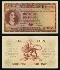 Currency 1953 South African Reserve Bank Ten Shillings Banknote Pick# 90c XF++