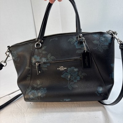 Coach Marlon Handbag Black And Blue Floral Design