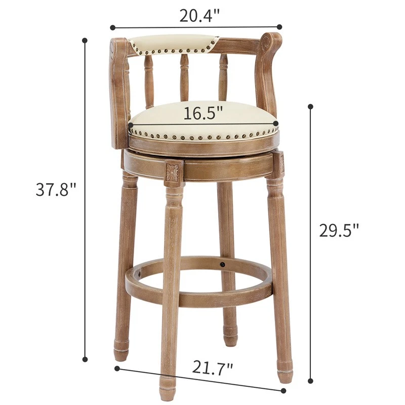 1-pcs Swivel Bar Stools Seat Height 29.5'' Leather Wooden Bar Stools,Beige  - Image 2 of 4