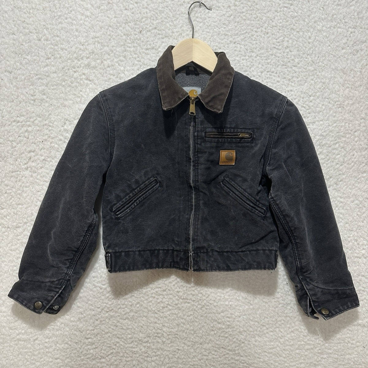 Y2K Carhartt Black Faded Detroit Jacket Fleece Lined Boys