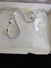 Necklace and Pierced Earring Set - Silver Tone Rope w/  Green Jade Pendant — photo 4