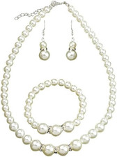 Sparkling round Pearl Beaded Jewelry Set for Women Classic Elegant White Necklac
