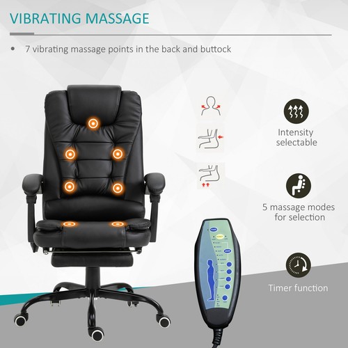 7-Point Vibrating Massage Office Chair with High Back Black - Picture 8 of 11