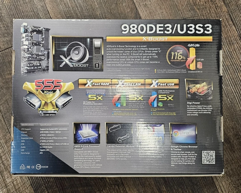 ASRock 980DE3/U3S3 Motherboard Brand New Factory Sealed - Image 2 of 3