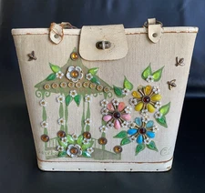 Vintage Enid Collin's Canvas "Gazebo" Bejeweled Purse, Handbag Pop-Art