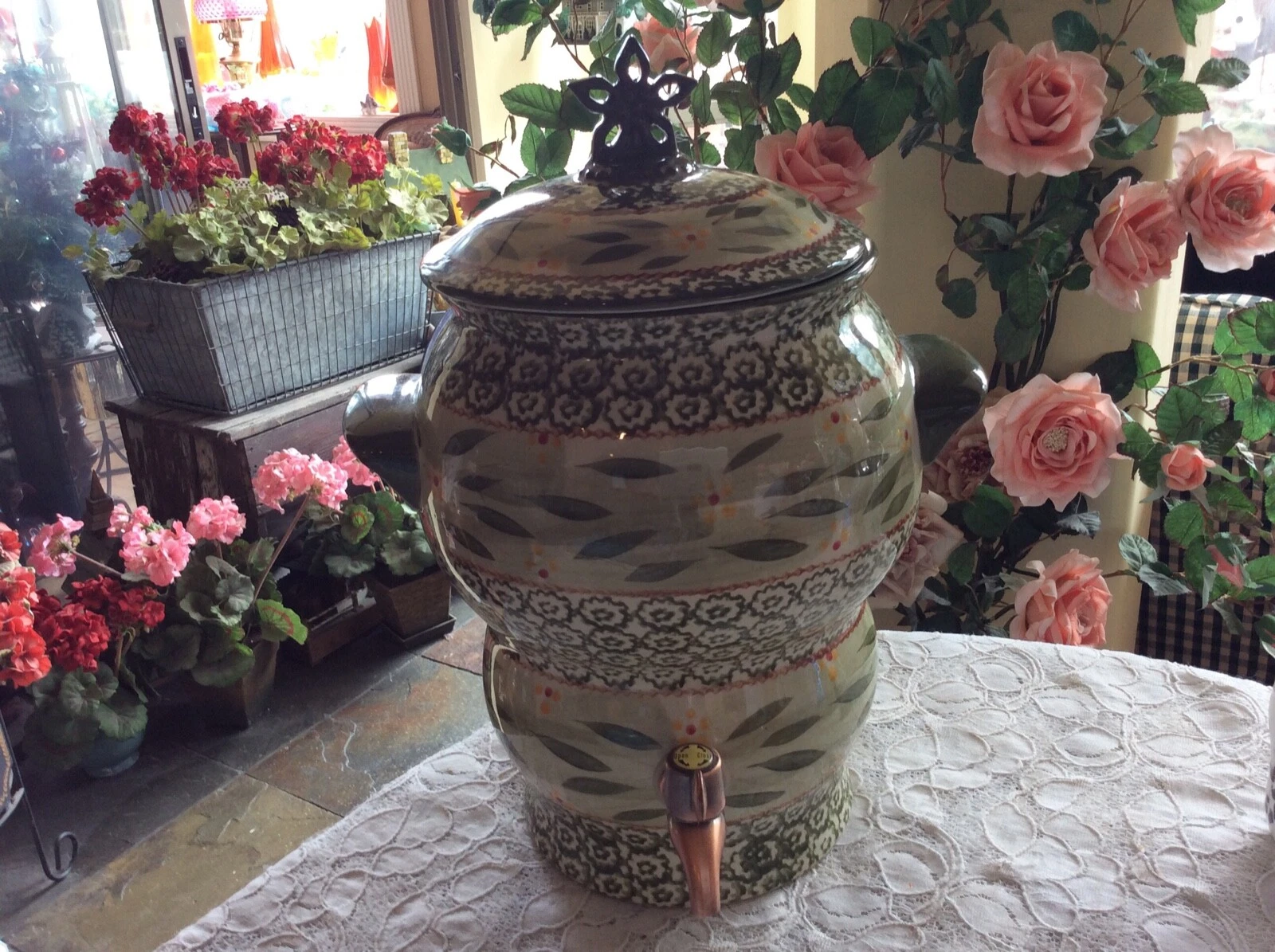 Temptations Old World Green Beverage Dispenser/Water Cooler