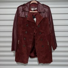 Iman Platinum Luxe Leather And Suede Trench Coat•red Zinfandel•medium