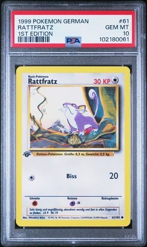 PSA 10 RATTFRATZ 61 BASE SET DEUTSCH 1. EDITION POKEMON