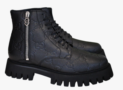 🆕️GUCCI Black GG SUPREME LUG SOLE LEATHER COMBAT Boots Men's