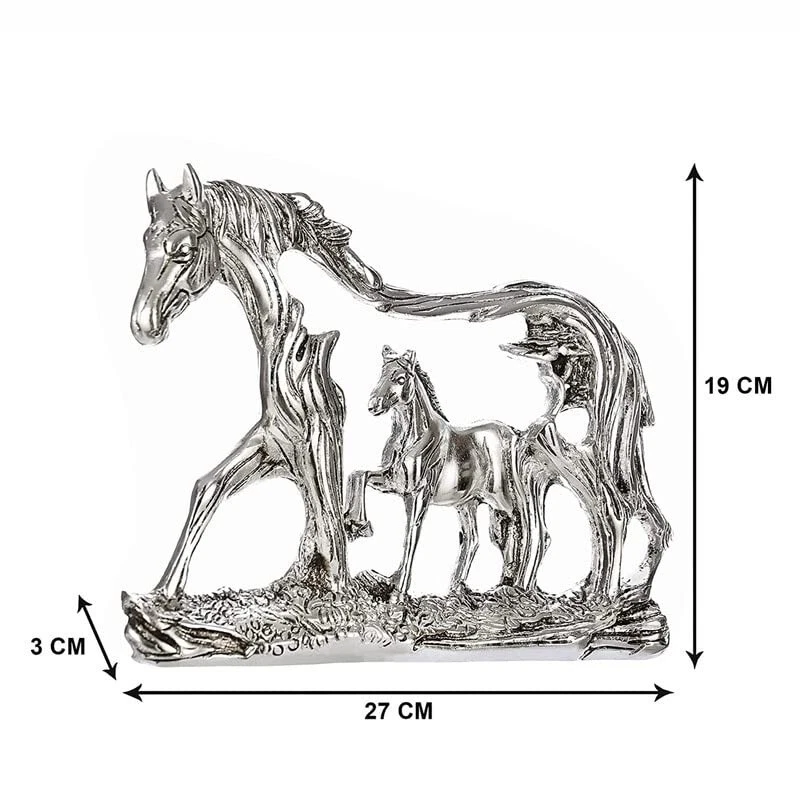 Statua Scultura In Metallo Ossidato Doppio Cavallo In Argento Placcato - Immagine 2 di 2