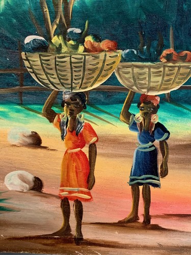 LeVesque Haitian Original Vintage 20 x 24 Painting Women Home From Market - Picture 5 of 9